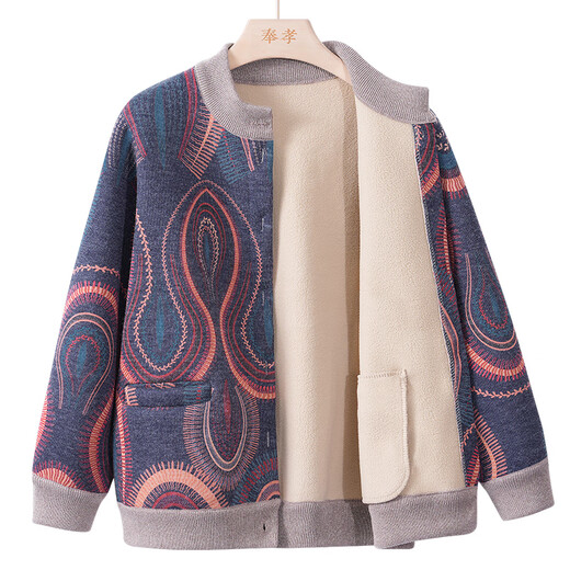 Fengxiao Mom Winter Jacket 2025 New Middle-aged Women's Knitted Tops Middle-aged and Elderly Autumn and Winter Plush Sweater Cardigans