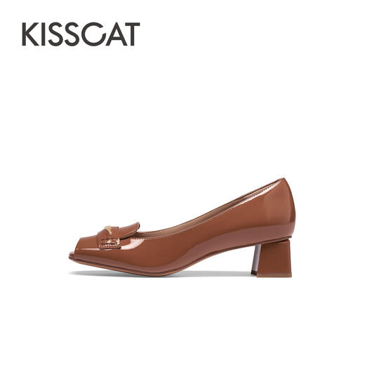 Kisscat küssen Katze Sommer Neue französische Stil High Heel Schuhe Fischmund dicker Absatzmund Single Schuhe Frauen Ka54168-13 Dunkelgelbbraun 37