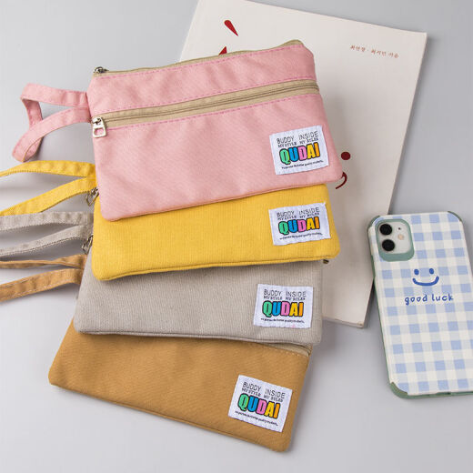Qindu mobile phone bag small cloth bag hand bag women's 2021 mini fashion versatile student double zipper coin wallet cloth brown