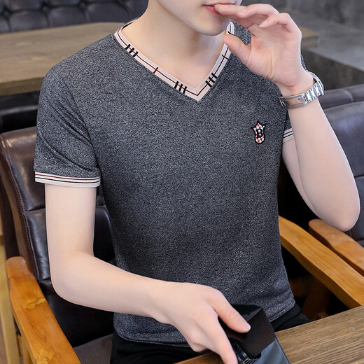 费洛仕短袖男夏季衣服男士打底衫丅恤体恤潮流修身潮牌t恤男V领 826白色 L