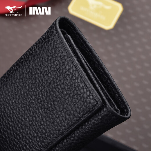 Septwolves Key Sac Men de monnaie pour monnaie de monnaie de monnaie en cuir authentique en cuir masculin couvercle multi-fonctions de la petite entreprise en cuir en cuir sans taille (nouveau modèle est disponible)