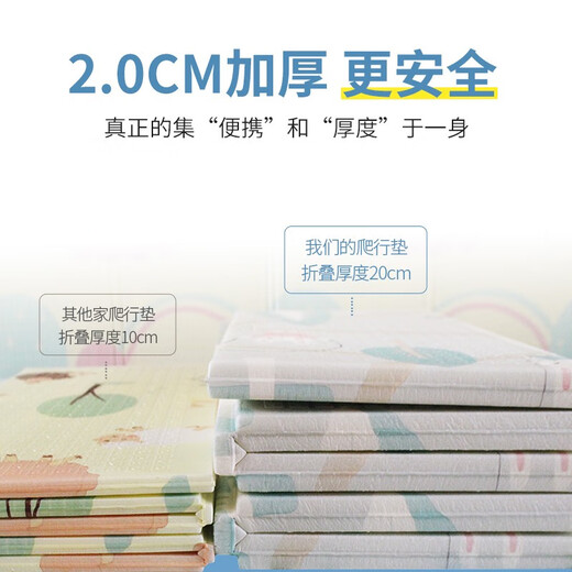 Cute stone thickened 2cm baby crawling mat folding double-sided XPE baby crawling mat children's anti-slip fence floor mat game blanket colorful letters + elephant 150*180*1.8cm foldable