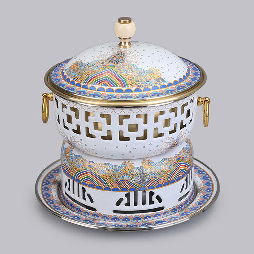 Xingshui Copper Art cloisonné copper hot pot thickened pure copper enamel alcohol hot pot one person one pot red copper single small hot pot Chinese style white single pot 18cm