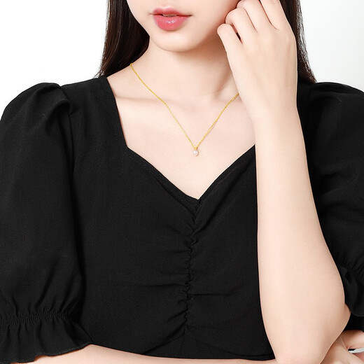 Mengjinyuan 18K gold pendant for women, gold 750 pearl pendant, simple clavicle chain birthday gift for girlfriend, pearl diameter is about 7mm - gold weight is about 0.11g