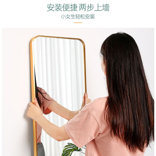 含雅 全身穿衣镜子贴墙自粘家用卧室墙面免打孔挂墙粘墙试衣落地镜子 香槟金40*150【粘贴、挂墙】