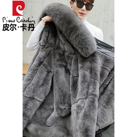 Pier Cardin Parker Coat Men's Fur Coat Rabbit Fox Fur Inner Bottom Fur Inner Bottom Fur Plus Fur Winter Grey Inner Bottom (Medium-length) XL Recommended 120-135Jin [Jin equals 0.5 kg]