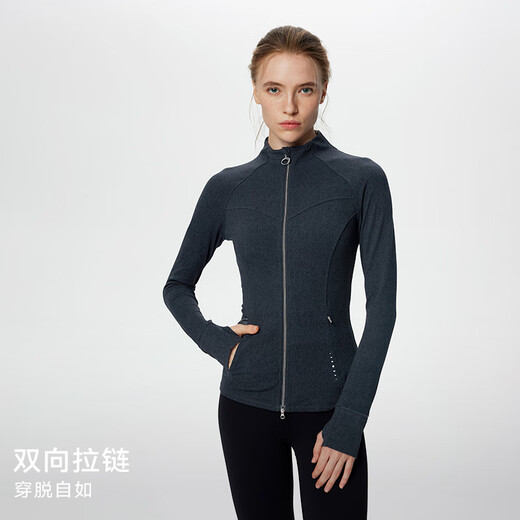 Partikelfiebersportjacke für Frauen mit schlanker Höhenelastizität, Schlankheit, Plüschgefühl, hautfreundlicher langärmeliger JK006 Gray-Blue Denim-SN-695-NEW M