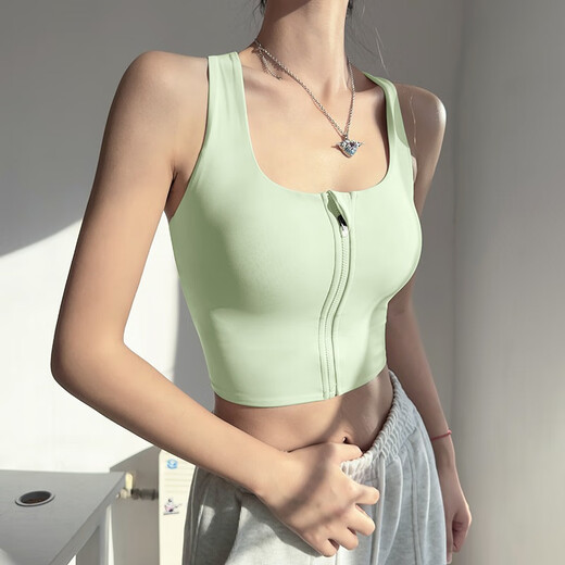 ZHUXIAOPA front zipper shockproof sports bra hollow beautiful back running fitness vest Pilates yoga bra off-white S