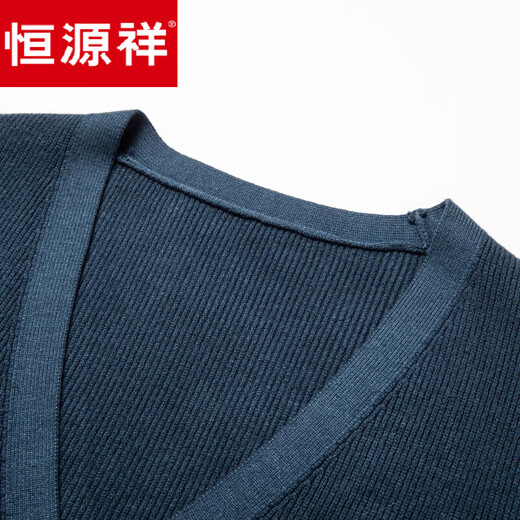 恒源祥高档秋冬中年男士羊毛衣开衫爸爸外穿针织衫加厚保暖粗毛线外套 KF87-683 藏青色【细毛线】 L 170 【合适120-140斤穿】