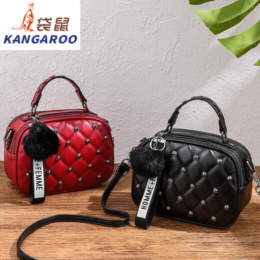 袋鼠（KANGAROO）斜挎小包包女2024时尚复古单肩包铆钉双层手提小方包 753# 米白