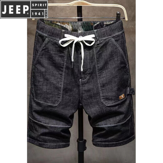 JEEP SPIRIT/吉普品牌男装 2025夏季日系工装牛仔短裤男潮牌ins宽松直筒弹力 黑色 CKW#CK9920高质量 28