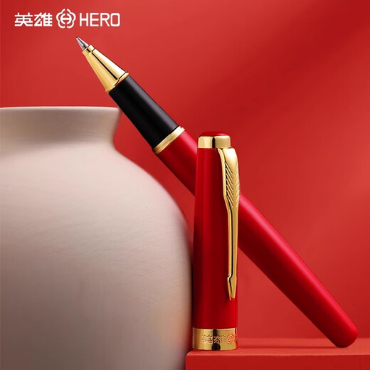 英雄（HERO） 1502签字笔商务高档宝珠笔男女士办公用宝珠笔签名黑色笔定制logo免费刻字 【新款】亮黑银夹（大红礼盒）