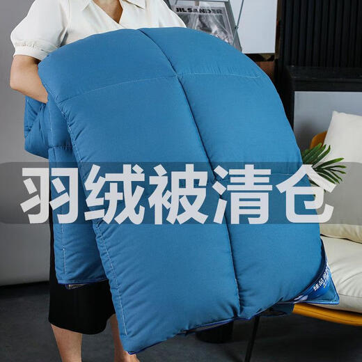 95白鹅绒被子春秋被冬被保暖双人鸭绒被芯羽绒被加厚 8*8蓝+灰已通过质检 180x220cm10斤加厚冬被