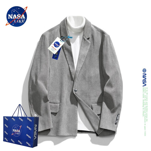 NASA LIKE官方潮牌休闲西装外套男春秋季宽松灯芯绒西服青年高级感小西服 蓝色 L（建议125-140）