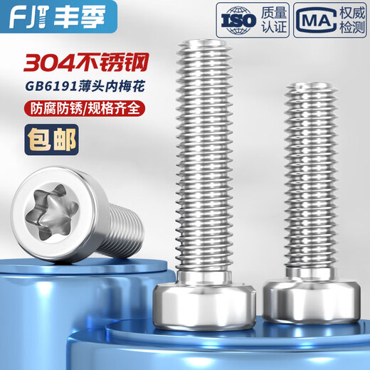 Fengshi GB2671.1 304 Edelstahl Dünnkopf Zylindrischer Kopfpflaumenschraube GB6191 Sechs-Sterne-Diebstahl und Manipulationen M4*16 [50 Stück]
