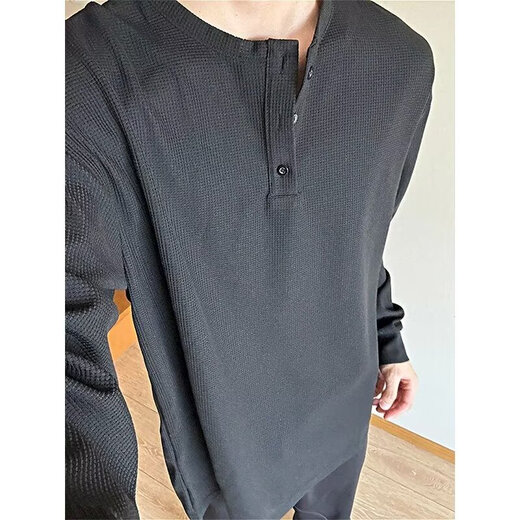 Jian Xingheng gray Henry neck long-sleeved T-shirt men's spring and autumn American T-shirt waffle loose casual inner base shirt gray plush 1381 XL 120-140Jin [Jin equals 0.5 kg]