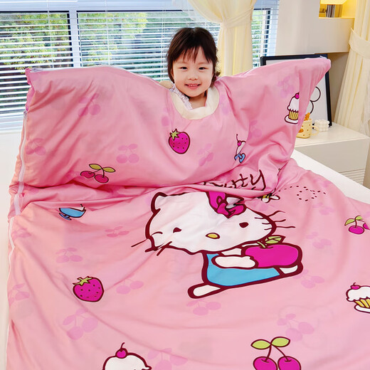 Nanjiren removable and washable multi-size cotton Sanrio sleeping bag, children's sleeping bag, baby quilt, dual-purpose baby anti-kick quilt, Apple KT 80*120cm+2 thin core spring and summer models