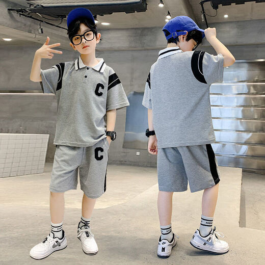 Flowers are Hello Summer Summer Fashion, Summer Thin Style, Medium-Large Boy Short Sleeve Mu Mu-826C Character Gray 150 Recommended height about 145 cm