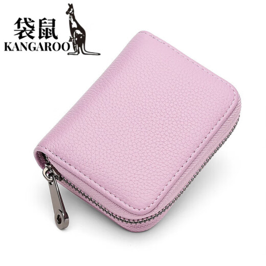 Kangaroo (KANGAROO) exquisite organ card bag for men and women's top layer cowhide anti-theft brush large capacity card cover small card clip coupon wallet rose red 12 cards + 2 multi-functional positions