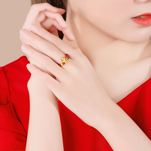 Chao Acer gold swallowing beast gold Pixiu red agate ring for women pure gold transfer beads beaded gift for women elastic cord adjustable about 12-15 rings