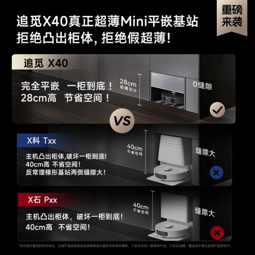 追觅扫地机器人X40Pro系列扫拖一体热水洗主动切割毛发防缠绕自集尘 双机械臂大吸力 全能基站智能扫拖 X40 PRO超薄嵌入上下水