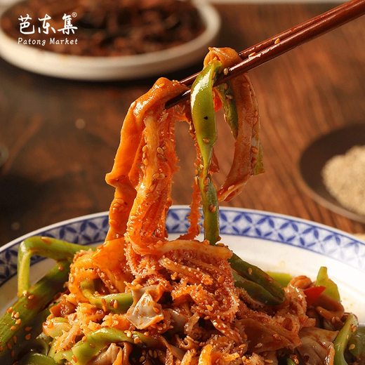 Patong Ji Comida Cold-End Mayer Tipe Beef Tribute Tribute Internet Celebridad Celebración Cocina Cocina Sichuan Bocadillos informales abiertos Bolsos de medianoche listos para comer [Tres especias] Tripe Duck intestino Tributo 695G