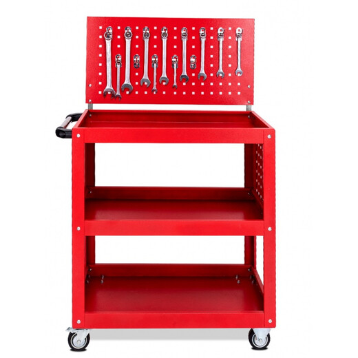 XMSJ widened and extra thick three-layer parts cart multi-functional trolley maintenance tool cart with double brake wheels stainless steel parts cart