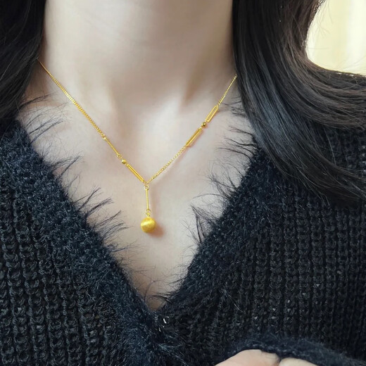 Brangdy2025 Brangdy brushed frosted small gold ball necklace for women 18K gold collarbone Bing ball necklace
