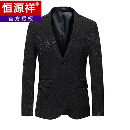 Hengyuanxiang suit men's three-piece business casual dark floral suit handsome slim host groom wedding dress black (single suit) M
