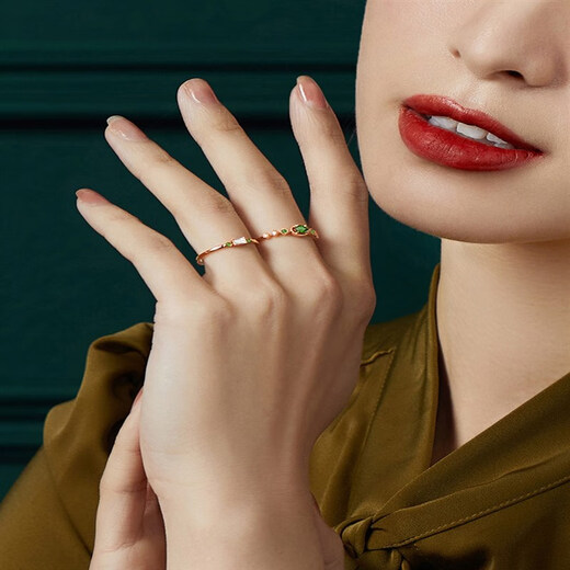 Haikai light luxury 18K gold diamond ring for women, rose gold diopside diamond ring, fashionable and versatile, European and American style color gold, not graded under 20 points, total 2 points/red 18K/1.59g-No. 12