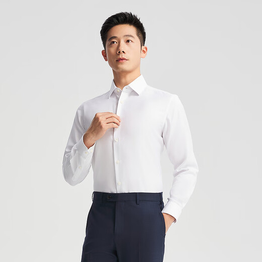 雅戈尔衬衫男TP免烫衬衫春夏青年男长袖衬衫全棉斜纹白衬衫商场同款 漂白素色YLTP110776BBA 40 （175/92A）