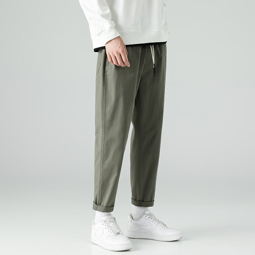 
Dingfengbaoluo casual pants straight nine-point trousers spring and summer trendy brand loose solid color men's pants 9904 gray-green 3XL