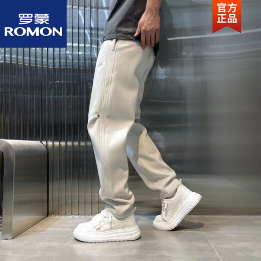 ROMON's new autumn and winter velvet thickened straight pants for men and women, solid color, versatile, American trendy loose sports casual pants, off-white thin style 2XL recommended 145160Jin Jin equals 0.5kg to wear