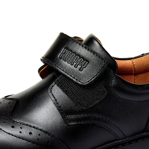 Snuffy boys' leather shoes spring and autumn first layer cowhide children's campus student performance black leather shoes medium and large children's single shoes black 38