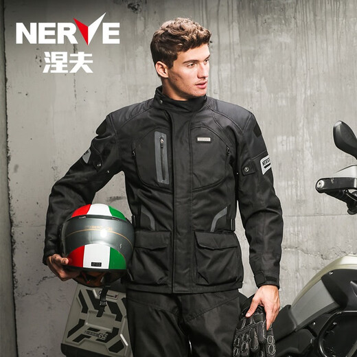 NERVE motorcycle riding clothing suit men's four-season heavy motorcycle clothing full set anti-fall waterproof warm winter top black (size too large) XL