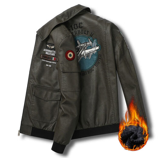 Manxinan new winter velvet thickened leather jacket to keep warm and slim fit Korean style trendy aircraft embroidered motorcycle jacket men's fur integrated XY-8811 black thin section 2XL recommended 140-155Jin Jin equals 0.5 kg