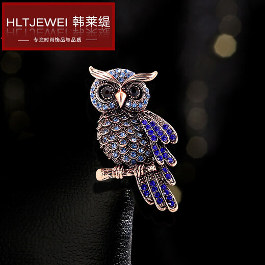 Hanlaiti (Hanlaiti) Diamond-in-Laid Blue Owl Brosche Pin Frauenkleidung Pin Accessoires Retro Owl Brosche YNCP896 Blau