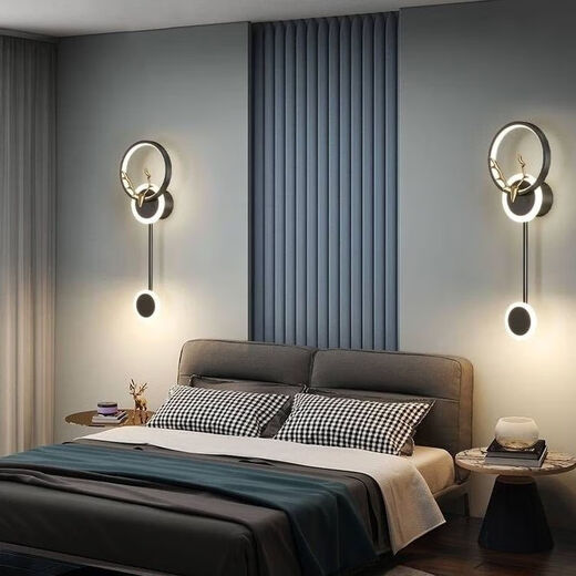 FENGLANQ FENGLANQ golden black wall lamp bedside lamp decorative background wall starry deer head LED new engineering TV wall long acrylic black three-color dimming