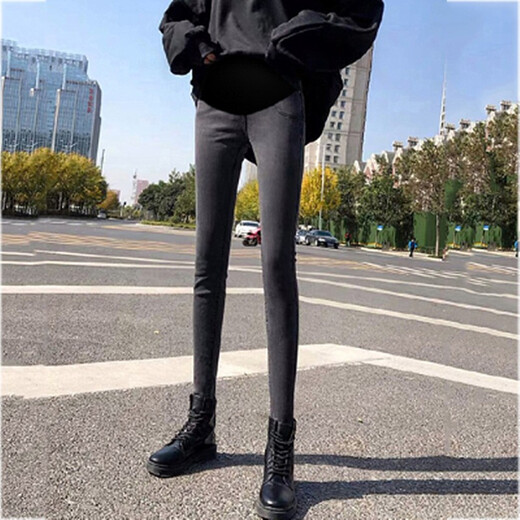 Nanding Yage Maternity Jeans Autumn and Winter New Outerwear Maternity Pants New Velvet Elastic Slim Fit Small Leg Pants Black Spring and Autumn Style L 110-125Jin Jin is equal to 0.5 kg