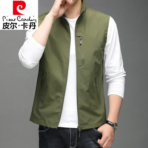 皮尔卡丹（pierre cardin）春秋季新款薄款马甲男商务休闲坎肩夹克户外工装背心中年马夹外套 686卡其 M