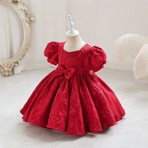 Luanquexiang one-year-old baby girl dress red skirt children's princess dress one-year-old dress flower girl dress toddler clothes red dress size 80 recommended height 73-84 body 15-22 Jin Jin is equal to 0.5 kg