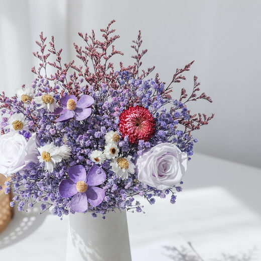 Aiman (Aiman) Leichte Luxus nordisch natürliche getrocknete Blumen Bouquet von unsterblichen Sternen Rosen Ins Style Home Dekoration getrocknete Blumen Bag Geschenk A841S Bouquet mit Flasche