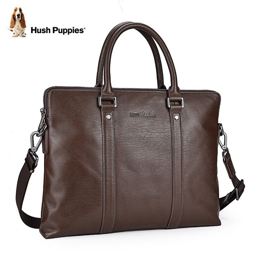 
Hush Puppies briefcase one-shoulder slanted handbag genuine leather clutch for men business bag computer bag gift brown