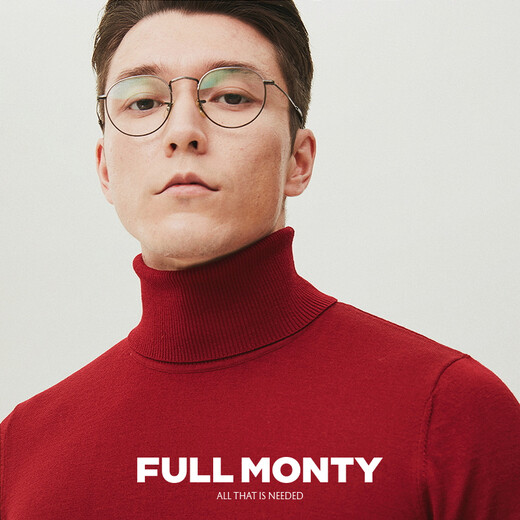 FULL MONTY秋酒红高领套头毛衣男士羊毛针织衫内搭打底衫纯色线衣 酒红8744 XL