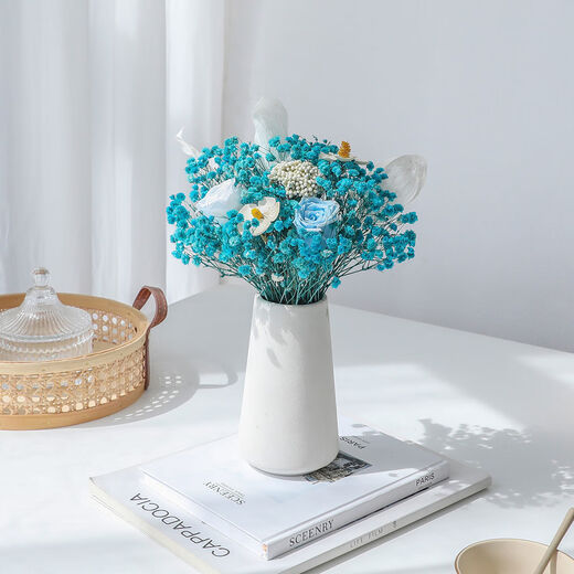 Aiman (Aiman) Leichte Luxus nordisch natürliche getrocknete Blumen Bouquet von unsterblichen Sternen Rosen Ins Style Home Dekoration getrocknete Blumen Bag Geschenk A841S Bouquet mit Flasche