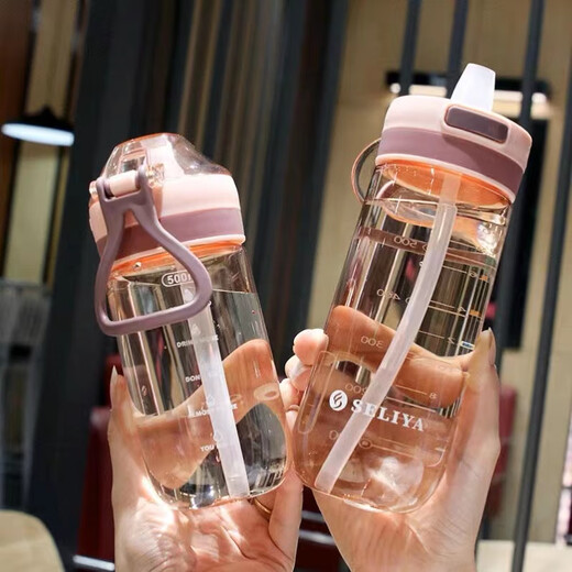 Aishubei Sports Water Cup Large Capacity Space Cup Water Cup Portable Sports and Fitness Large Water Cup with Straw Strap Plastic Clear Sky Blue-650ml