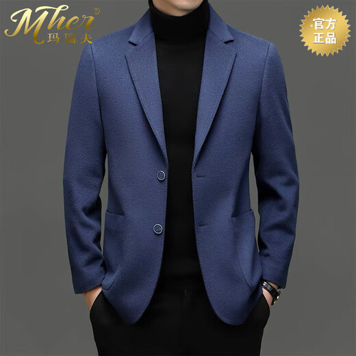 MHEF品质西服男秋冬季100%绵羊毛西装外套男士韩版修身休闲单西上衣潮 黑色 M