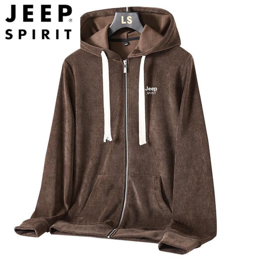 Jeep Spirit Cord -Herrenjacke mit Kapuze Frühling und Herbst Großgröße Casual Vielseitige Strickjacke Pullover Top Jacket 12099 Brown 5xl 200225jin [Jin gleich 0,5 kg] über