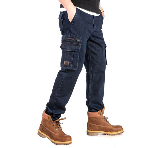 Jeep Spirit Jeep Casual Jeep Herren Multi-Pocket Straight Lose Arbeitshose Herbst und Winter Mode einfache Herrenhose 9921 J9921 Blau Größe 40