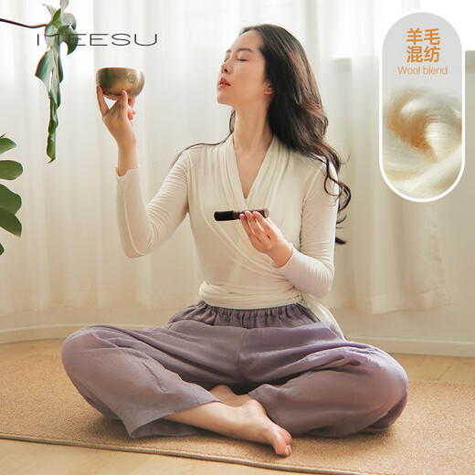 Meesu Yoga outer cover-up women's strappy Pilates autumn and winter Zen fitness top lightweight bloomers yoga pants Liuyun White + Mushan Purple Suit S